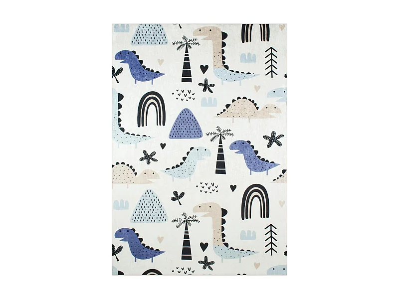 Tapis enfant 120x160 tissé bleu et crème motif animaux DINO