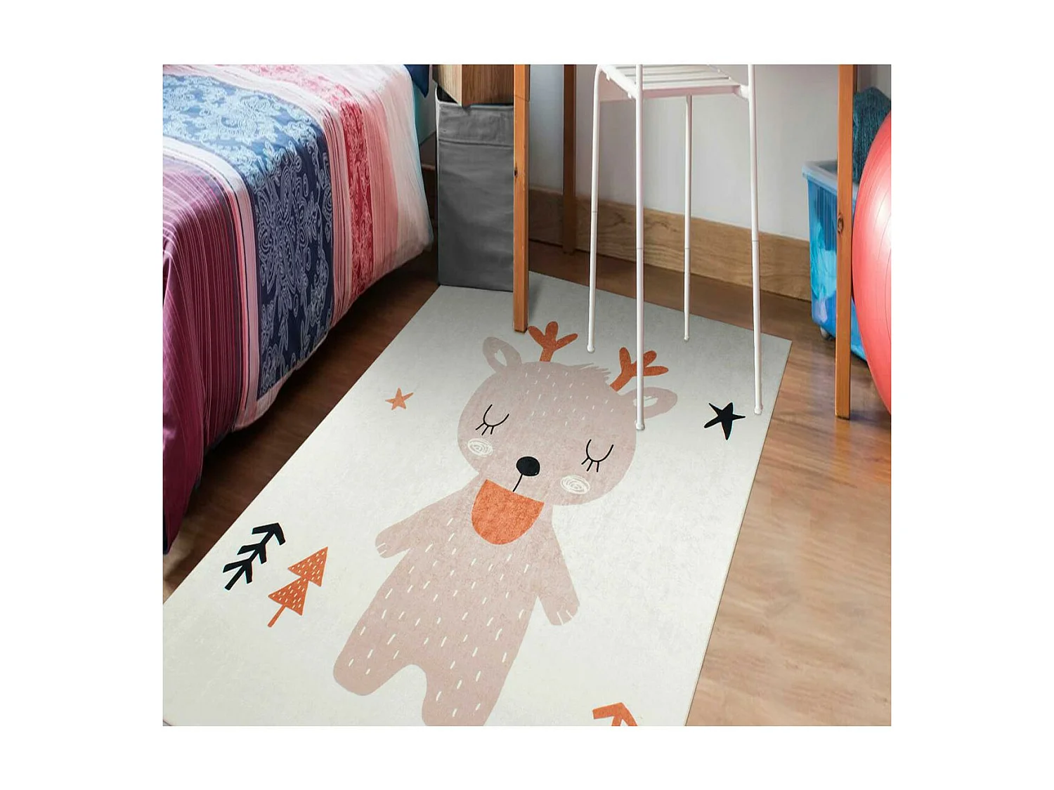 Tapis enfant 160x230 rectangle tissé marron motif animaux RENNE