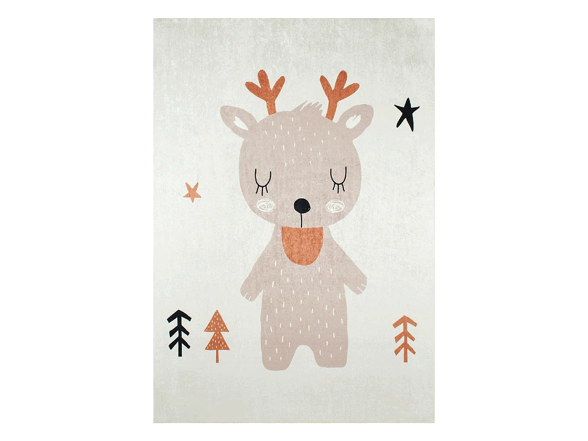 Tapis enfant 160x230 rectangle tissé marron motif animaux RENNE