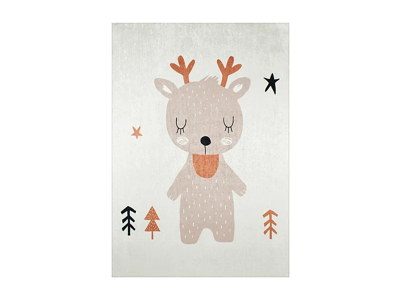 Tapis enfant 160x230 rectangle tissé marron motif animaux RENNE