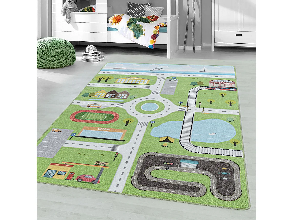 Tapis enfant 80x120 Lavable 30° CIRPLAY vert et bleu