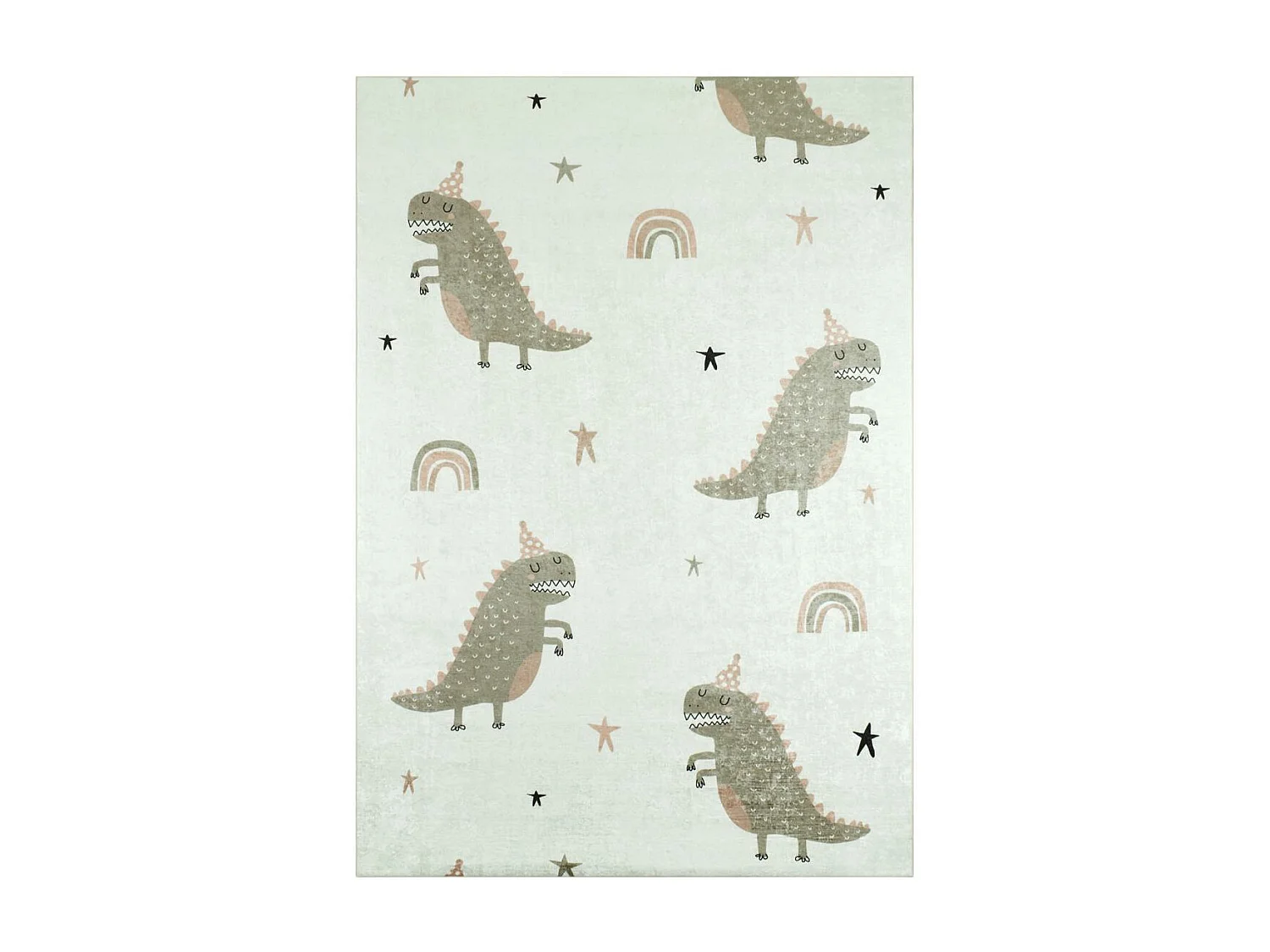 Tapis enfant 80x150 rectangle tissé vert et crème MONSTRO