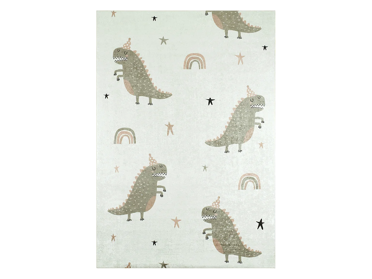 Tapis enfant 80x150 rectangle tissé vert et crème MONSTRO