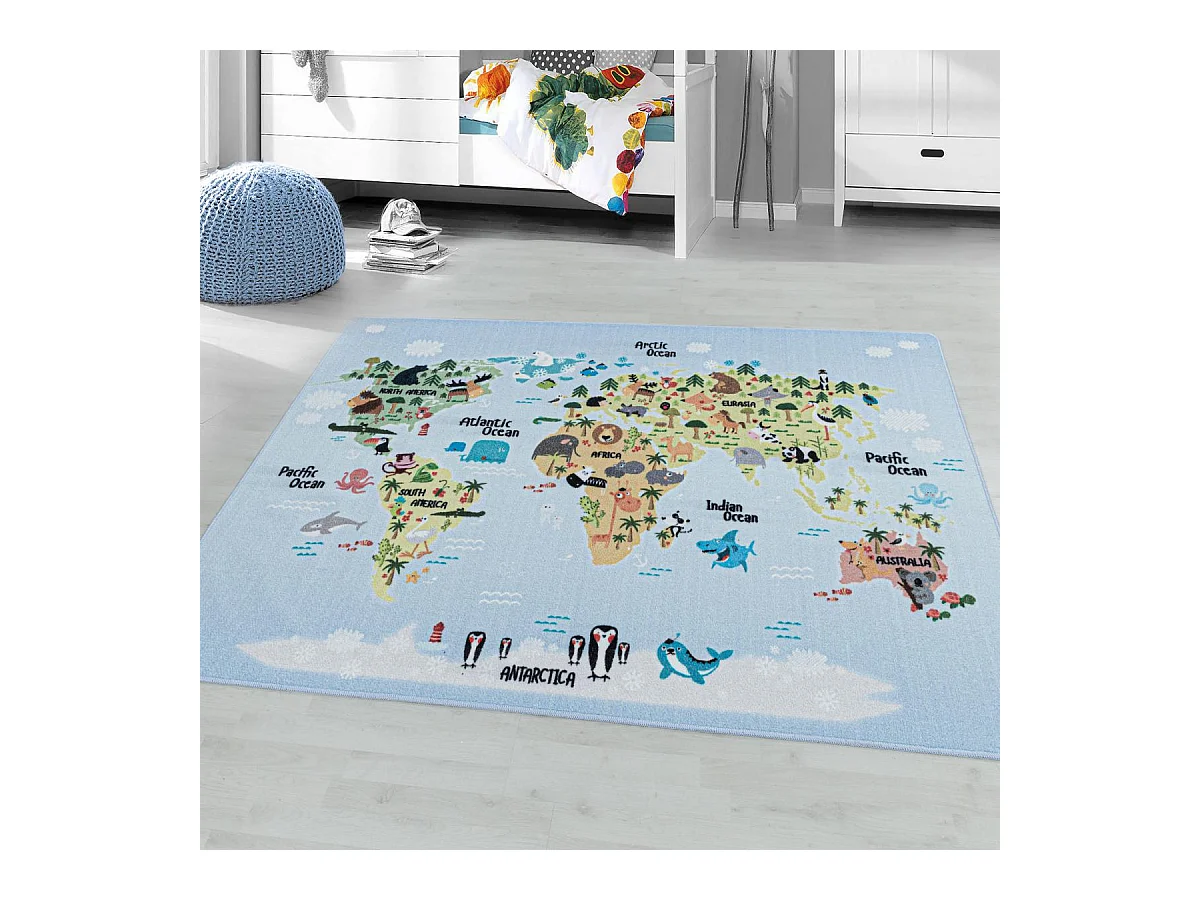 Tapis enfant 160x230 Lavable 30° PLAYMAP bleu