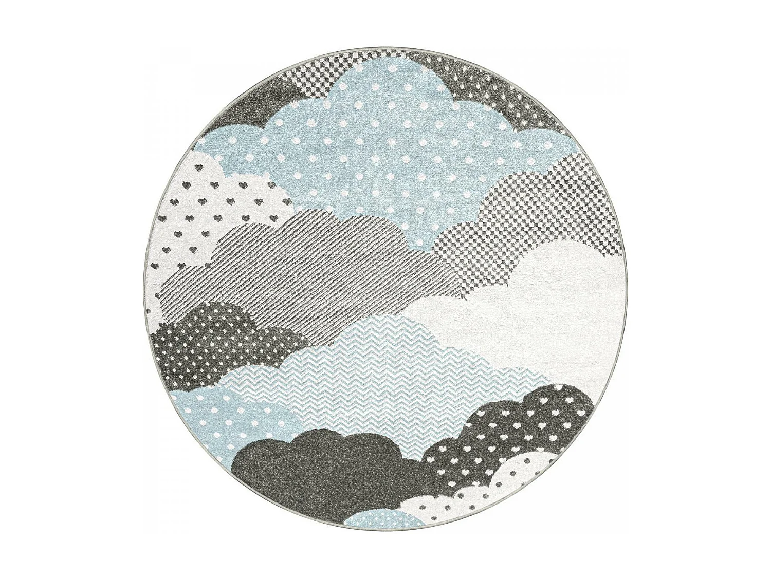 Tapis enfant Ø120cm rond tissé bleu et gris CLOUDY