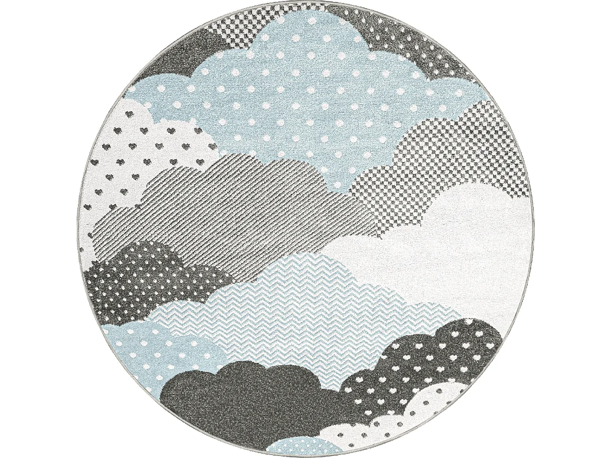 Tapis enfant Ø120cm rond tissé bleu et gris CLOUDY
