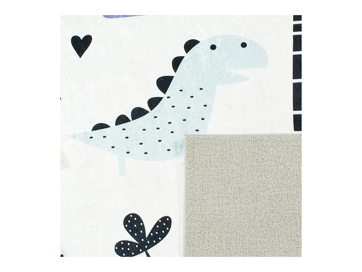 Tapis enfant 80x150 rectangle tissé bleu et crème motif animaux DINO