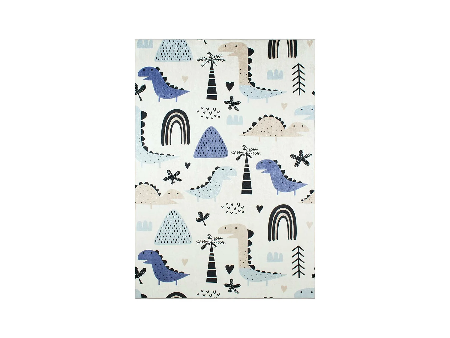 Tapis enfant 80x150 rectangle tissé bleu et crème motif animaux DINO