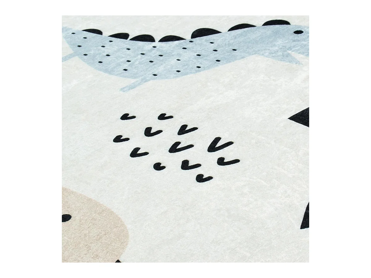Tapis enfant 80x150 rectangle tissé bleu et crème motif animaux DINO