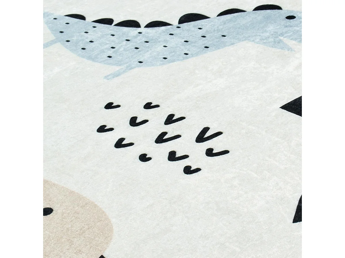 Tapis enfant 80x150 rectangle tissé bleu et crème motif animaux DINO