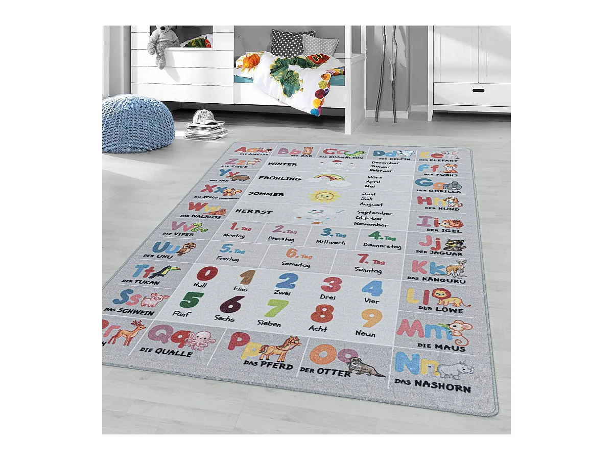 Tapis enfant 120x170 Lavable 30° MASORE gris et rose