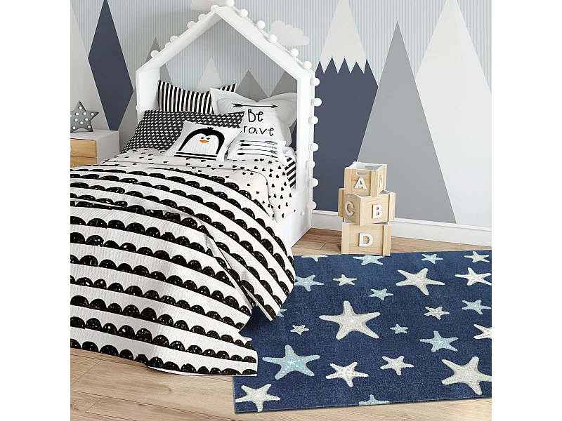 Tapis enfant 160x213 tissé bleu et crème motif géométrique NOURNA 4