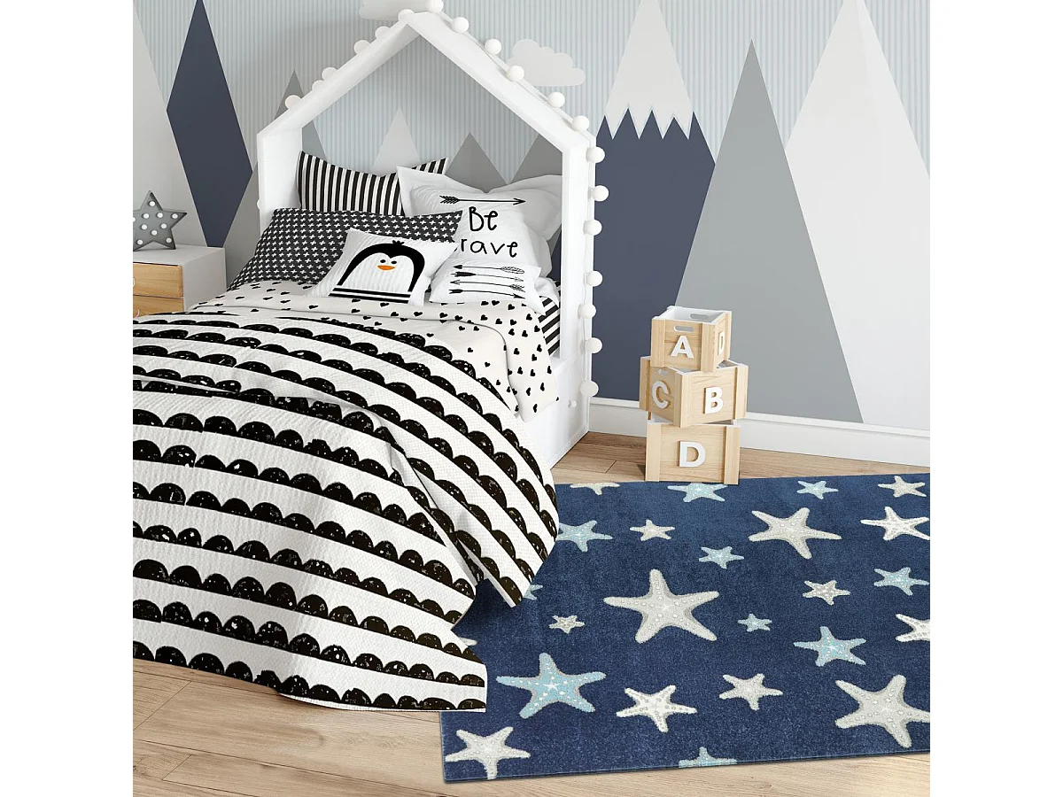 Tapis enfant 160x213 tissé bleu et crème motif géométrique NOURNA 4