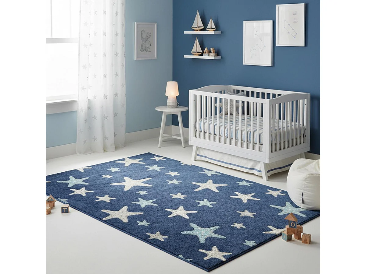 Tapis enfant 160x213 tissé bleu et crème motif géométrique NOURNA 4