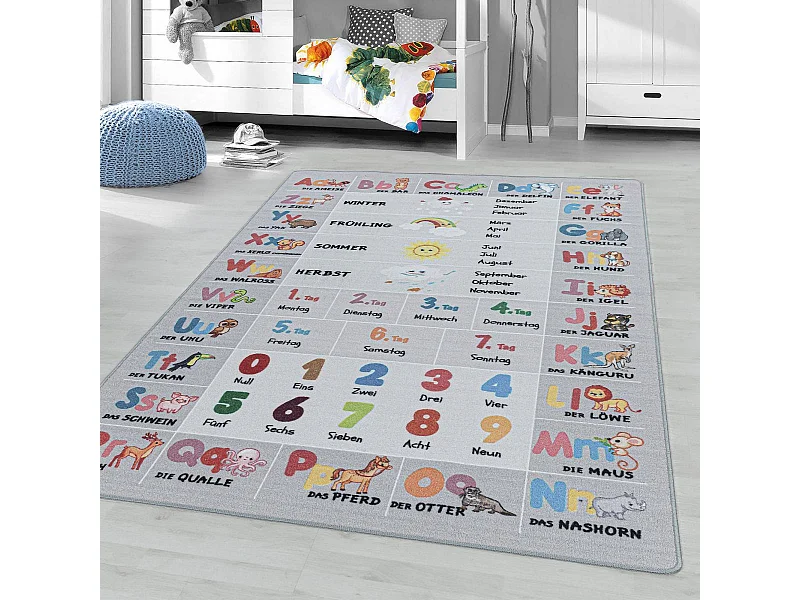 Tapis enfant 100x150 Lavable 30° MASORE gris et rose
