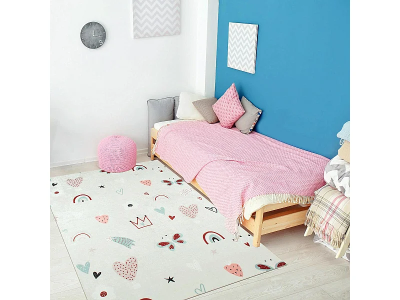 Tapis enfant 120x160 rectangle tissé rose HEUREUX