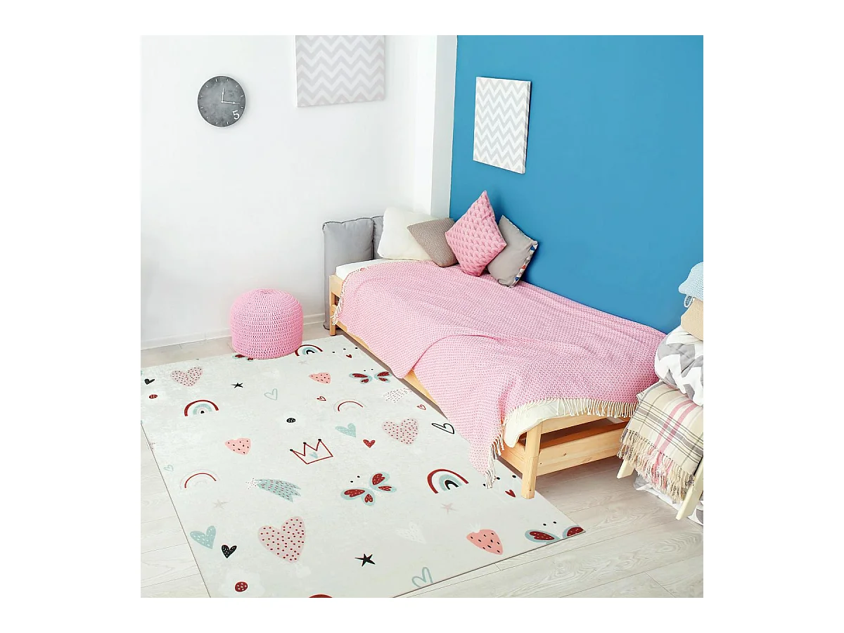Tapis enfant 120x160 rectangle tissé rose HEUREUX