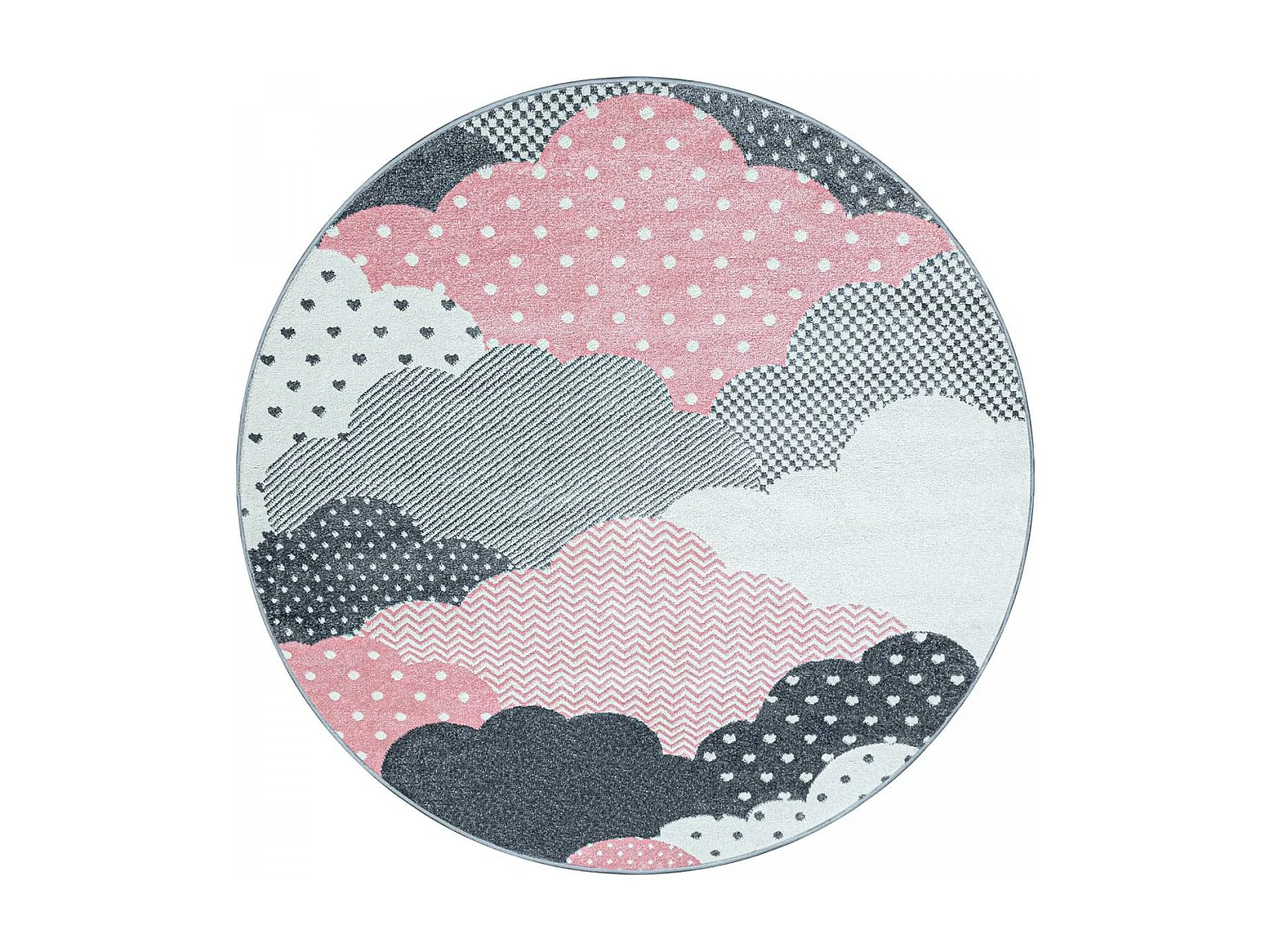 Tapis enfant Ø120cm rond tissé rose et gris CLOUDY