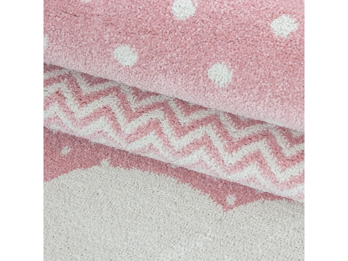 Tapis enfant Ø120cm rond tissé rose et gris CLOUDY