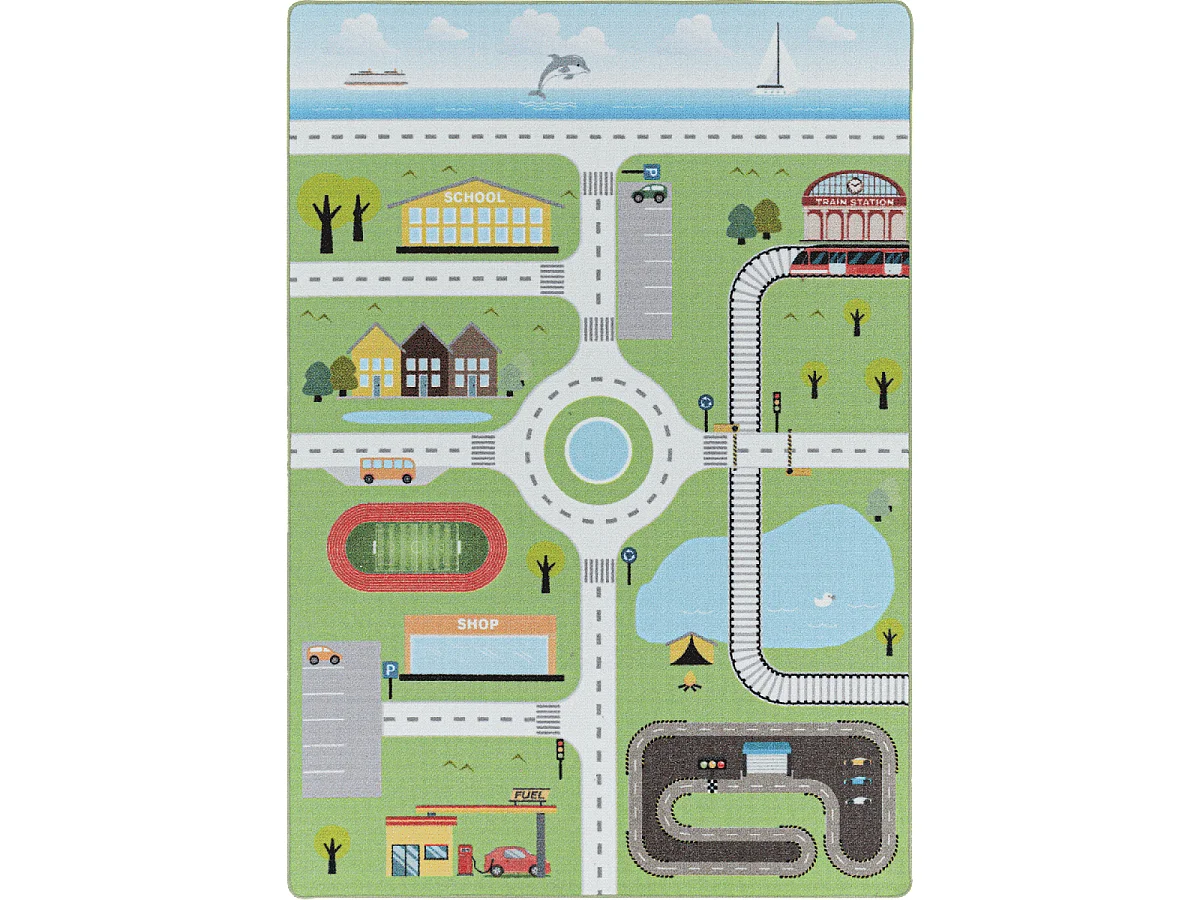 Tapis enfant 100x150 Lavable 30° CIRPLAY vert et bleu