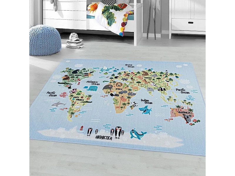 Tapis enfant 120x170 Lavable 30° PLAYMAP bleu