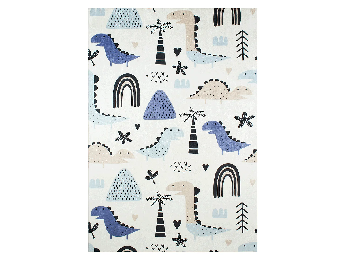 Tapis enfant 160x230 tissé bleu et crème motif animaux DINO