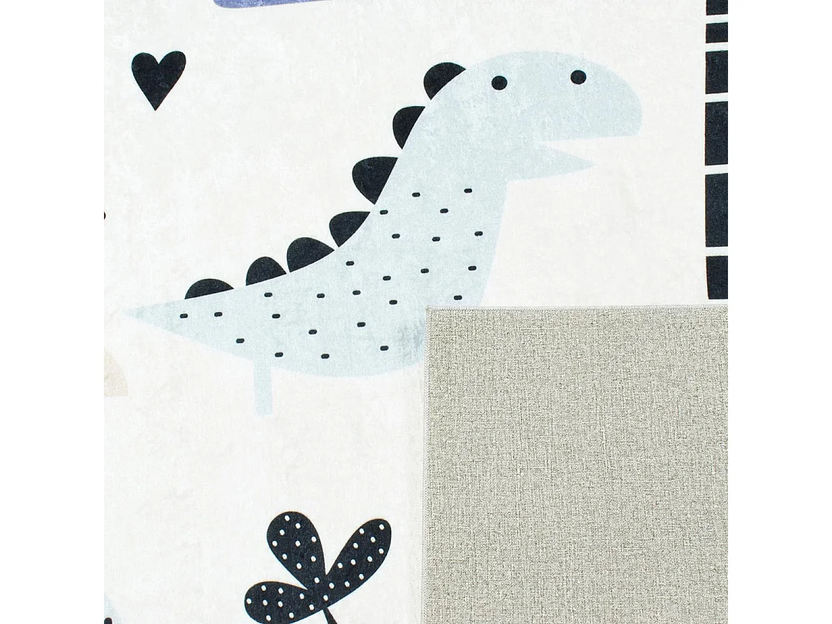 Tapis enfant 160x230 tissé bleu et crème motif animaux DINO