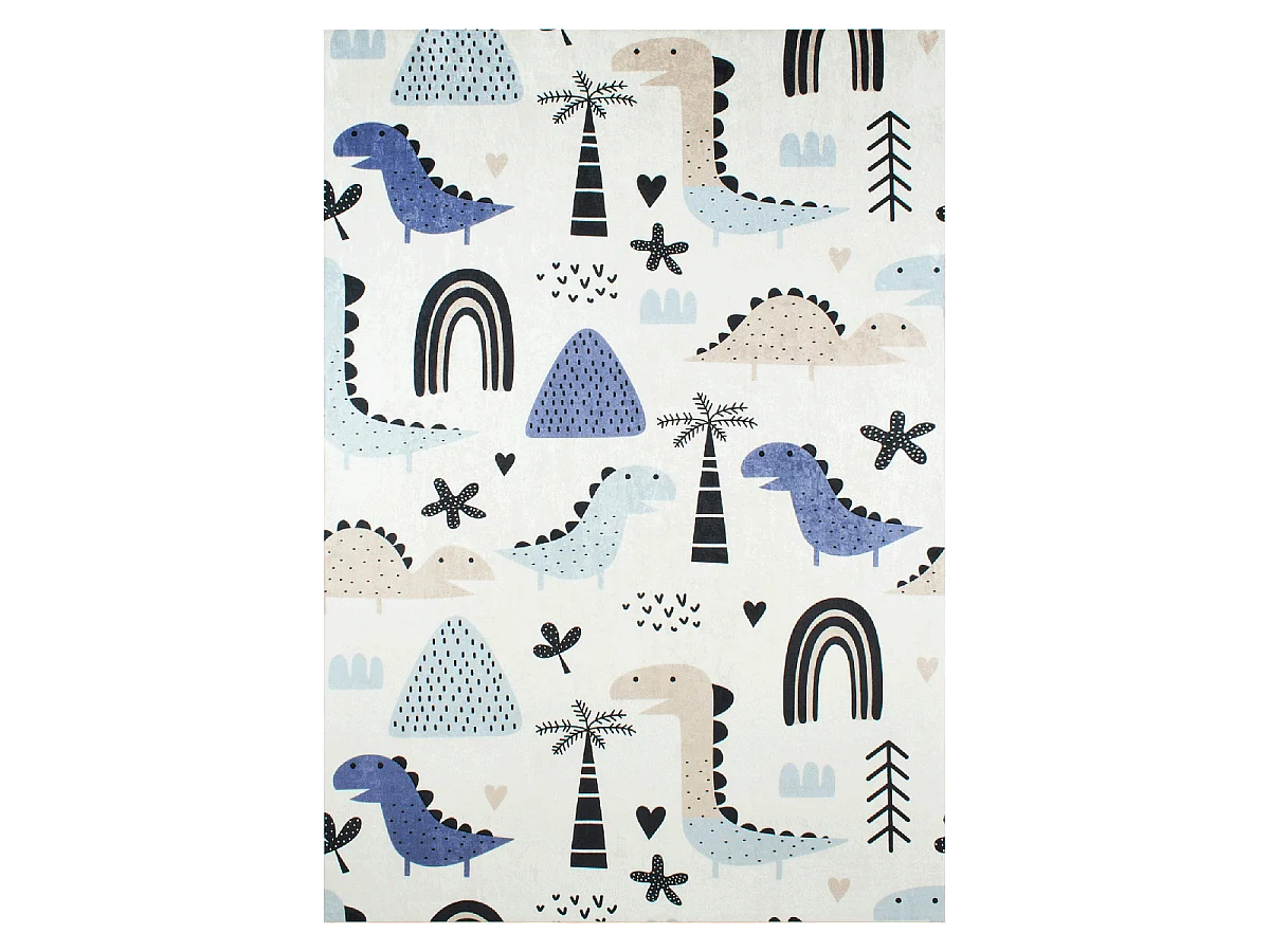 Tapis enfant 160x230 tissé bleu et crème motif animaux DINO