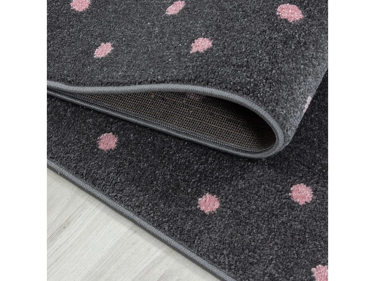 Tapis enfant Ø120cm rond tissé rose et gris PINKAR