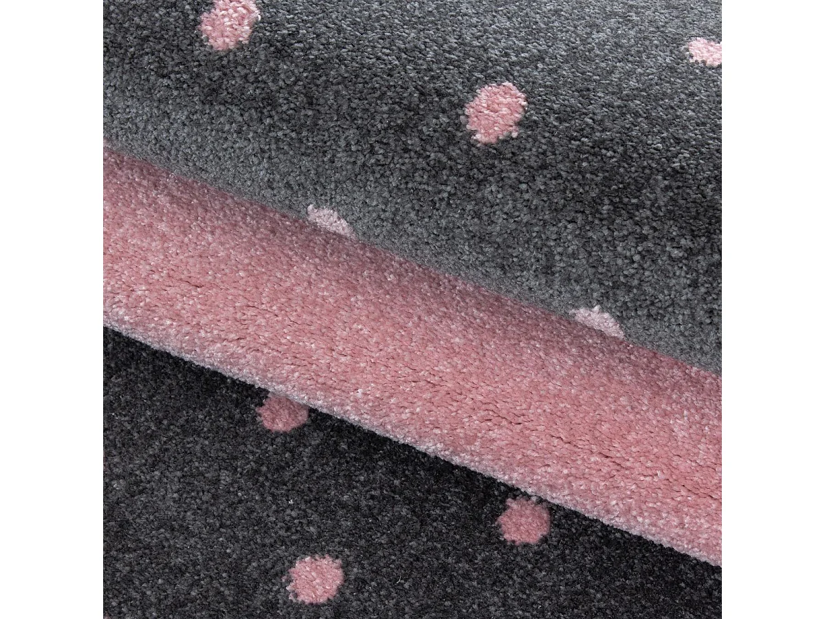 Tapis enfant Ø120cm rond tissé rose et gris PINKAR