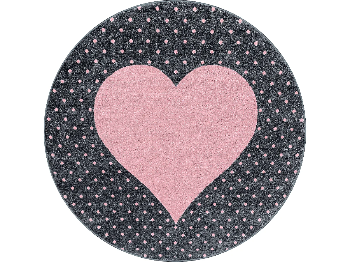 Tapis enfant Ø120cm rond tissé rose et gris PINKAR