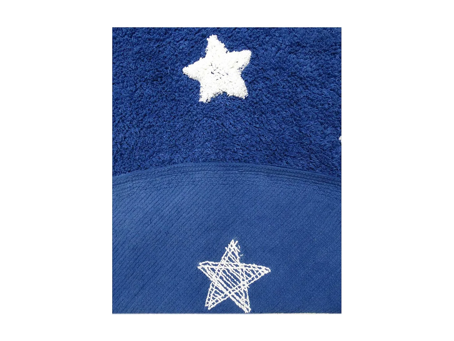 Tapis enfant Ø140cm rond fait main en coton bleu foncé ETOILE