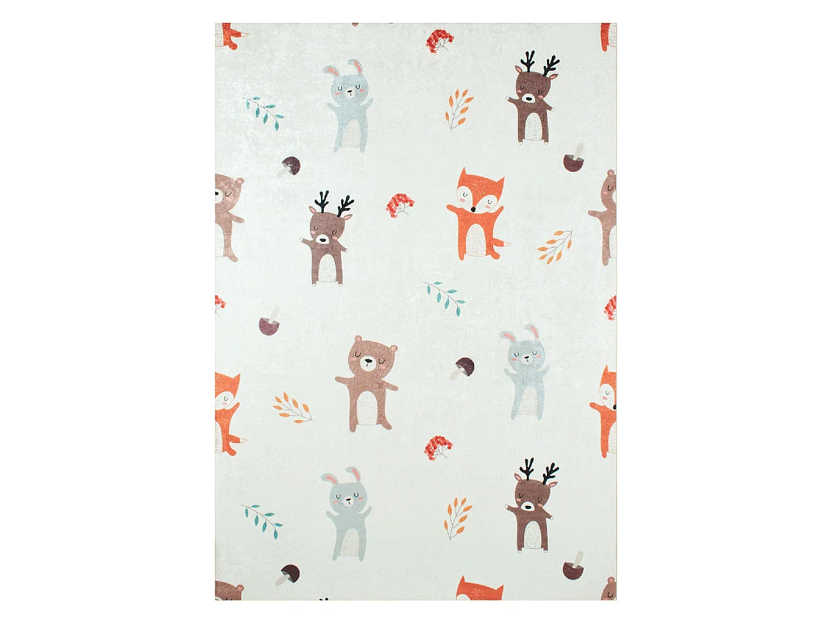 Tapis enfant 80x150 rectangle tissé crème motif animaux FORET