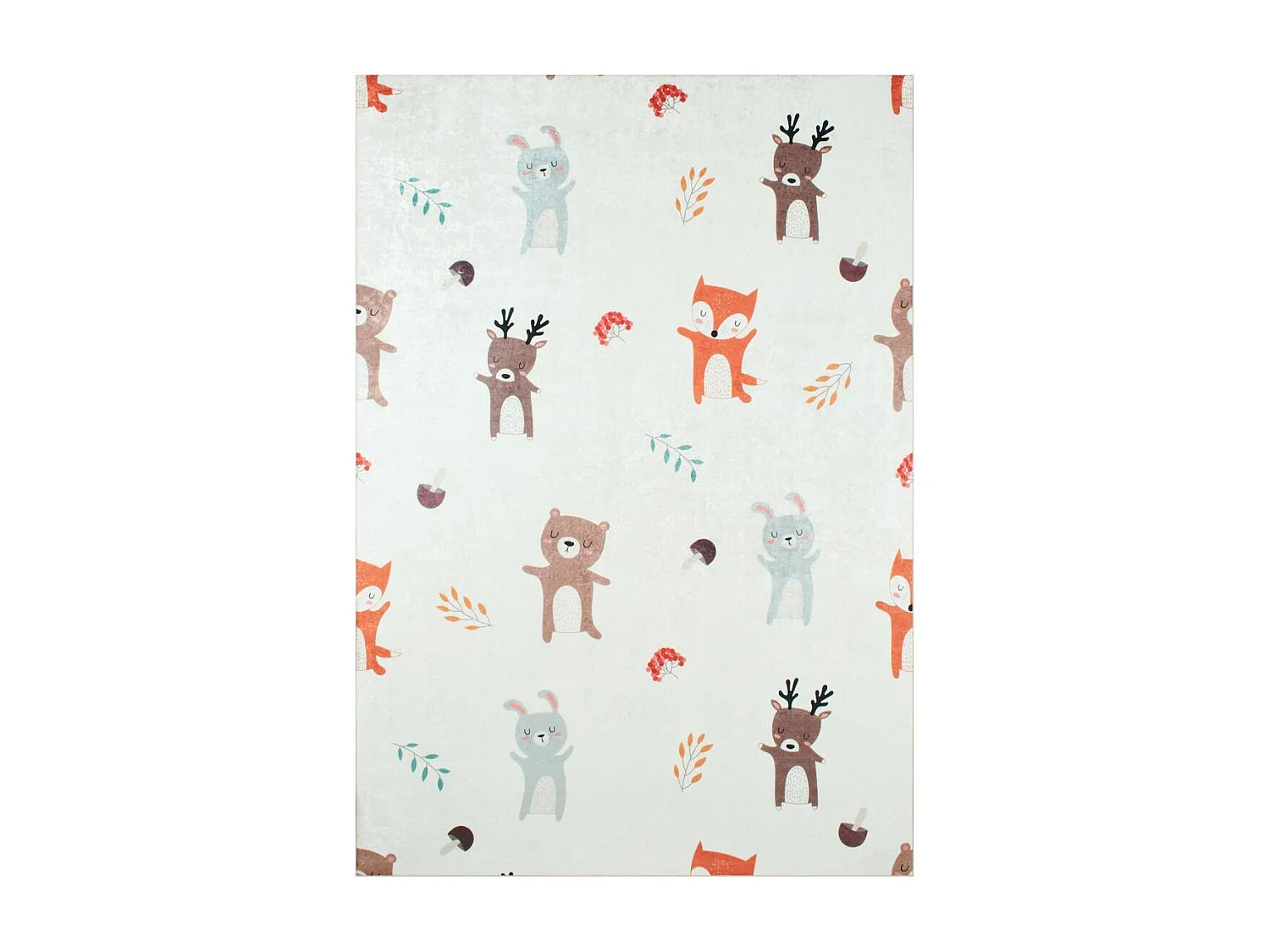 Tapis enfant 80x150 rectangle tissé crème motif animaux FORET