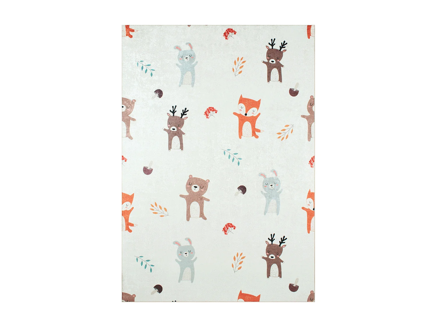 Tapis enfant 80x150 rectangle tissé crème motif animaux FORET