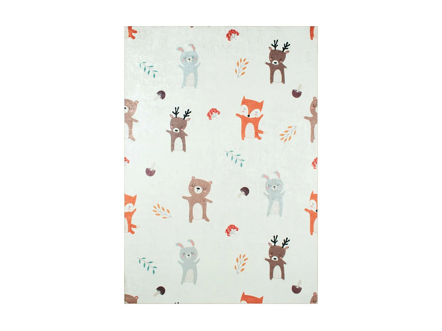 Tapis enfant 160x230 rectangle tissé crème motif animaux FORET
