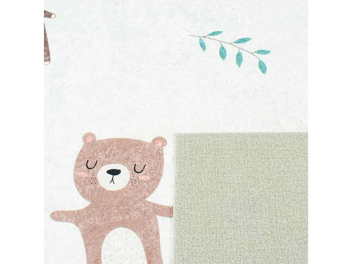 Tapis enfant 160x230 rectangle tissé crème motif animaux FORET
