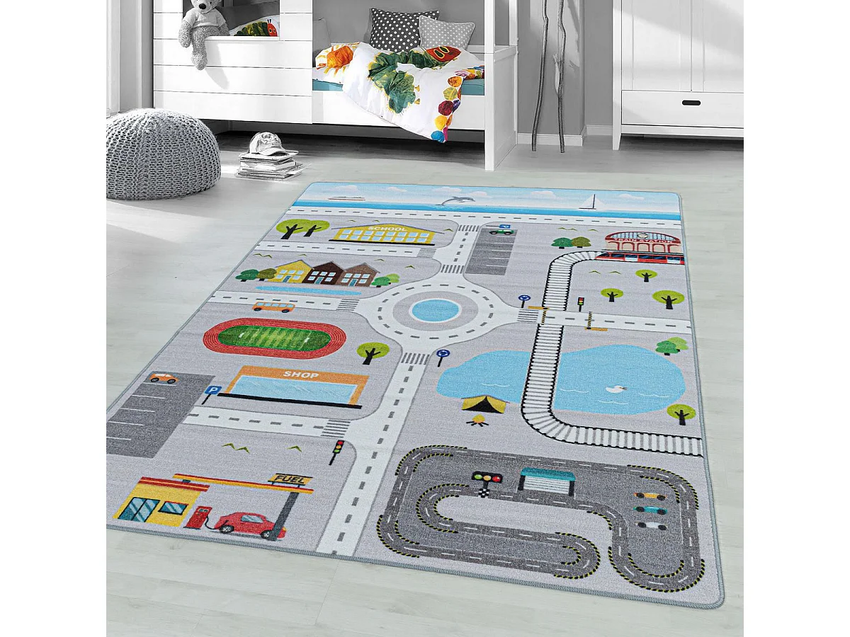 Tappeto per bambini 140x200 lavabile 30° CIRPLAY grigio e blu