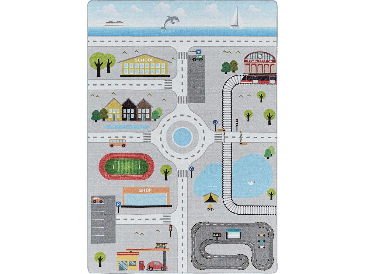 Tapis enfant 140x200 Lavable 30° CIRPLAY gris et bleu