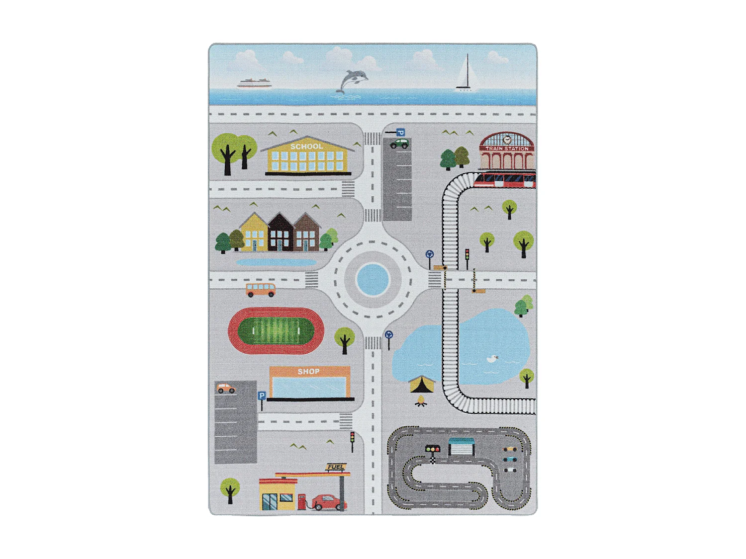 Tappeto per bambini 140x200 lavabile 30° CIRPLAY grigio e blu