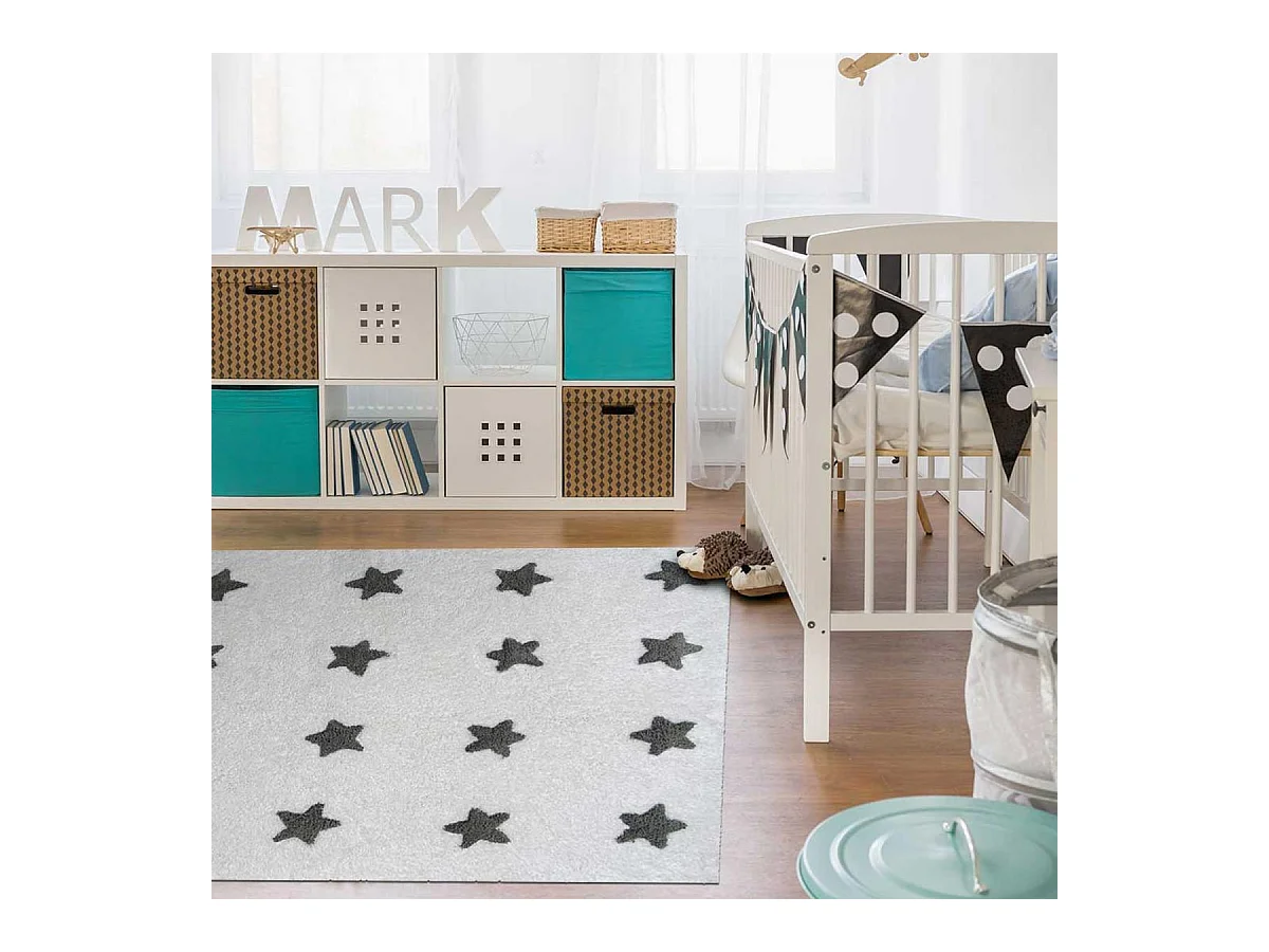 Tapis enfant Ø140cm rond fait main en coton blanc ETOILE