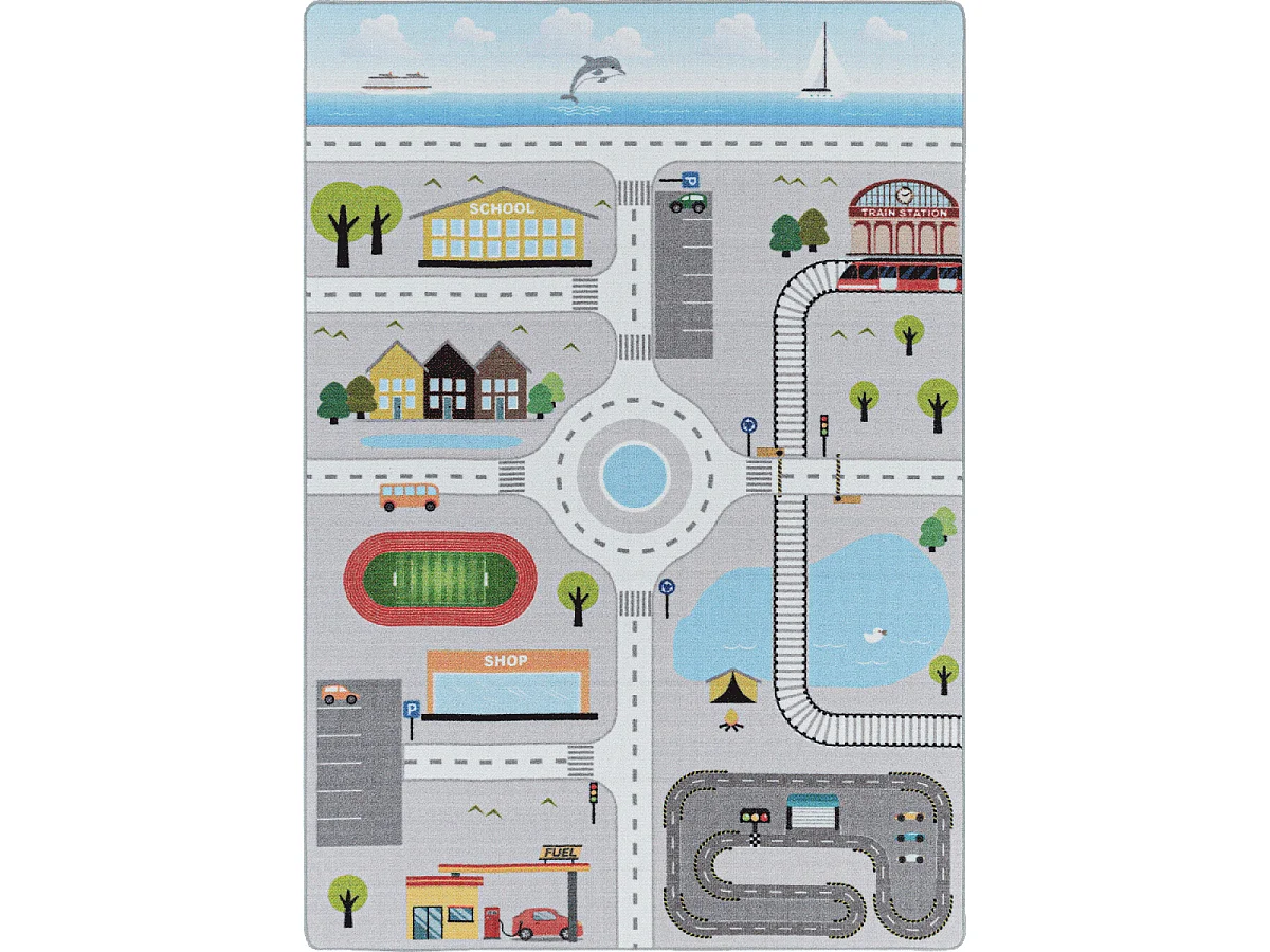 Tapis enfant 120x170 Lavable 30° CIRPLAY gris et bleu