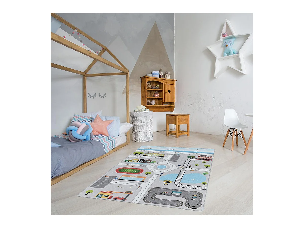 Tapis enfant 120x170 Lavable 30° CIRPLAY gris et bleu
