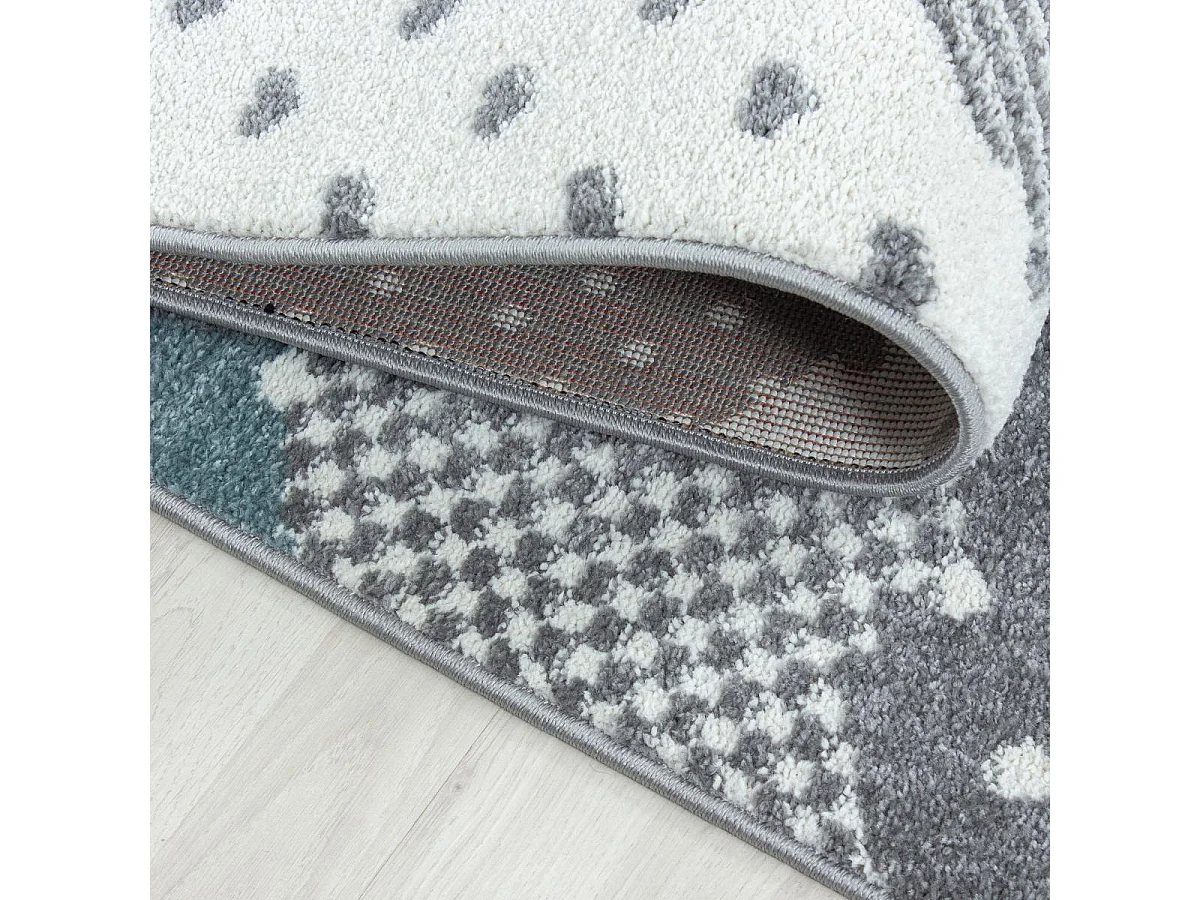Tapis enfant 80x150 rectangle tissé bleu et gris CLOUDY