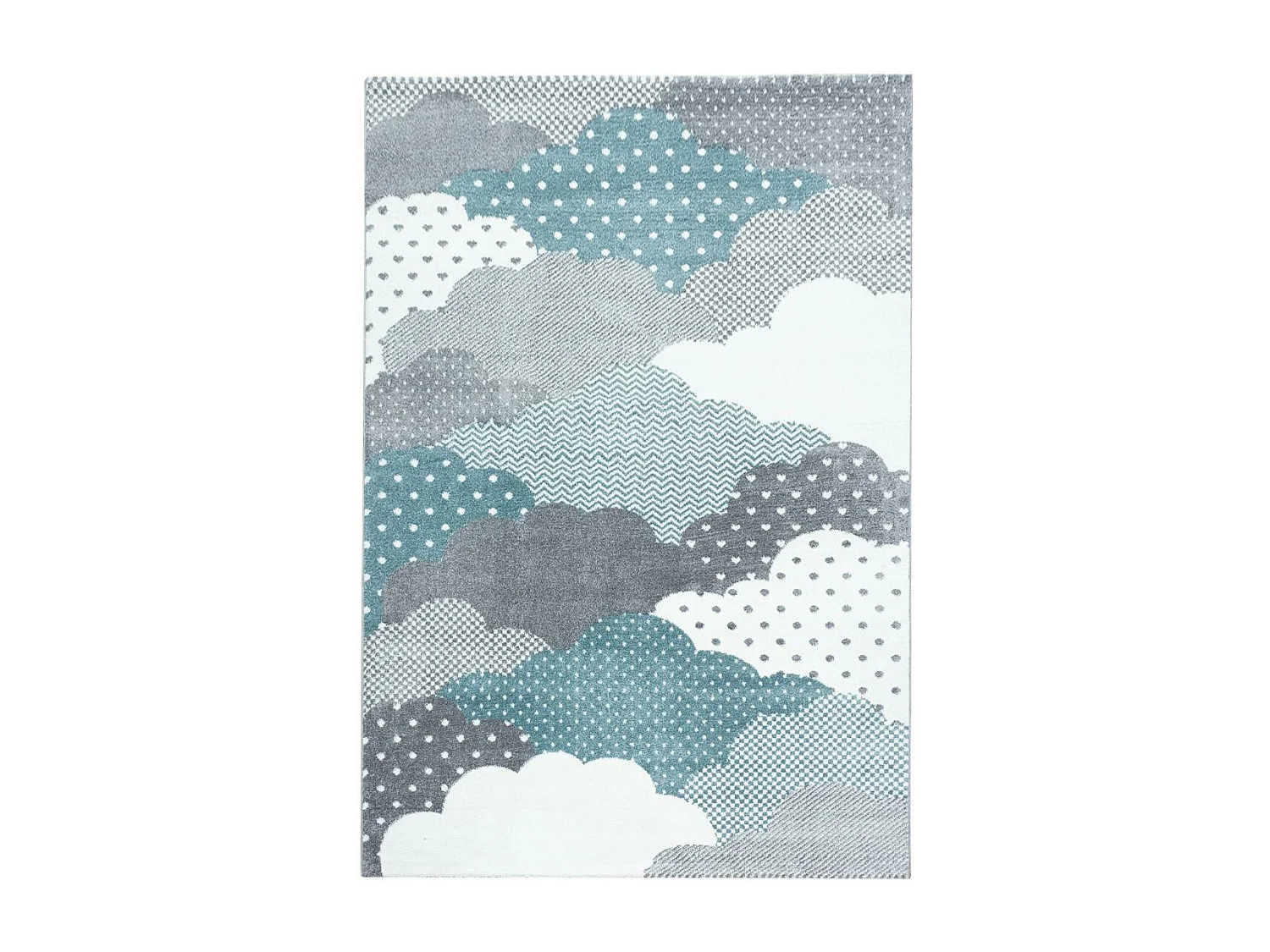 Tapis enfant 80x150 rectangle tissé bleu et gris CLOUDY