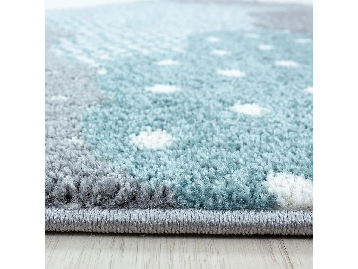 Tapis enfant 80x150 rectangle tissé bleu et gris CLOUDY