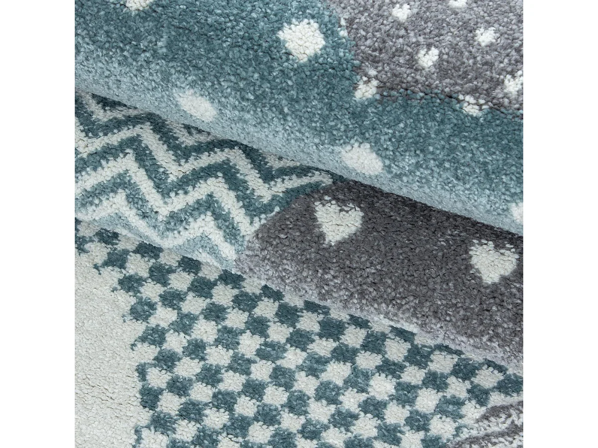 Tapis enfant 80x150 rectangle tissé bleu et gris CLOUDY