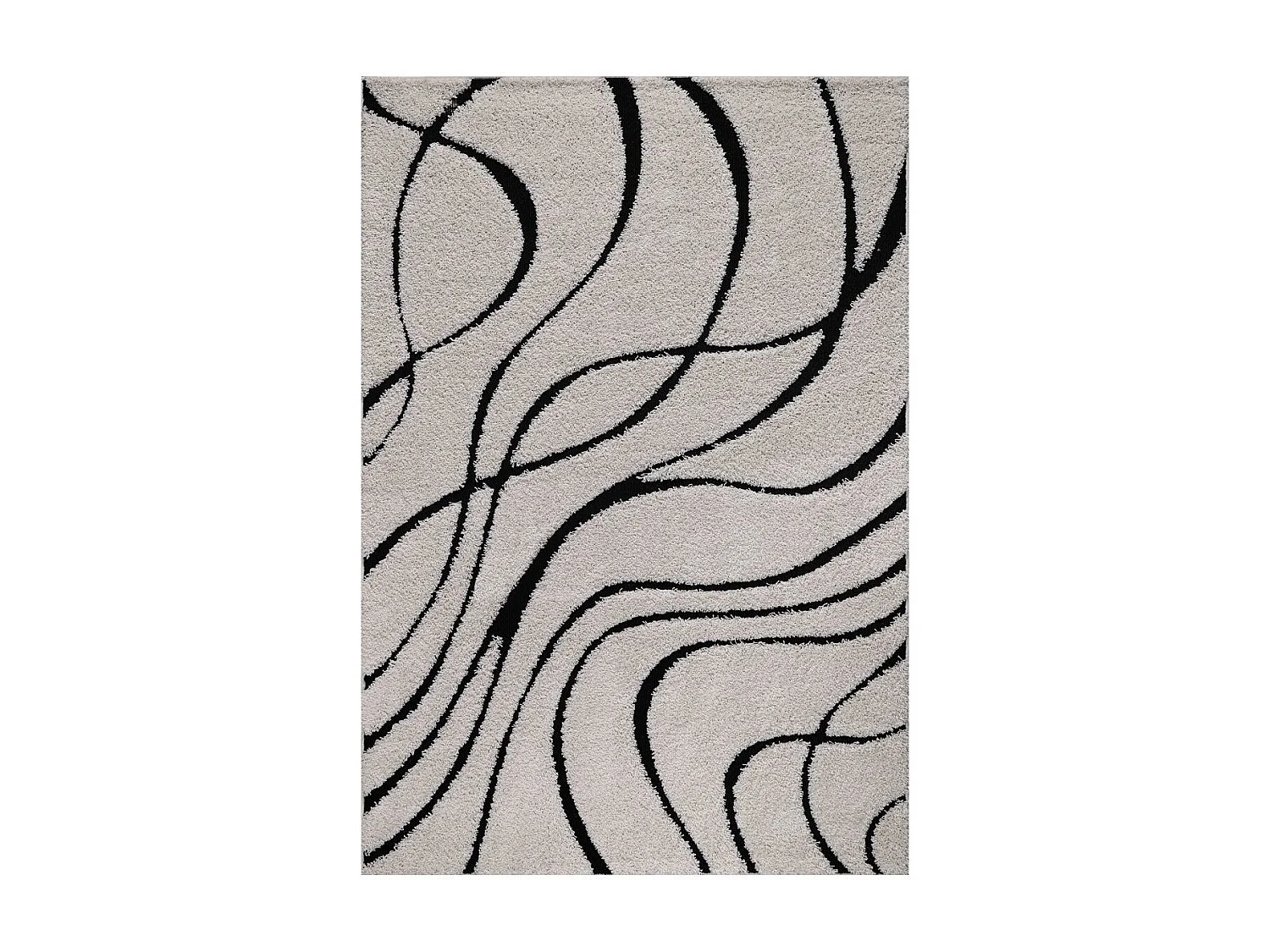 Tapis shaggy Ø120cm rond tissé crème motif géométrique POUDA