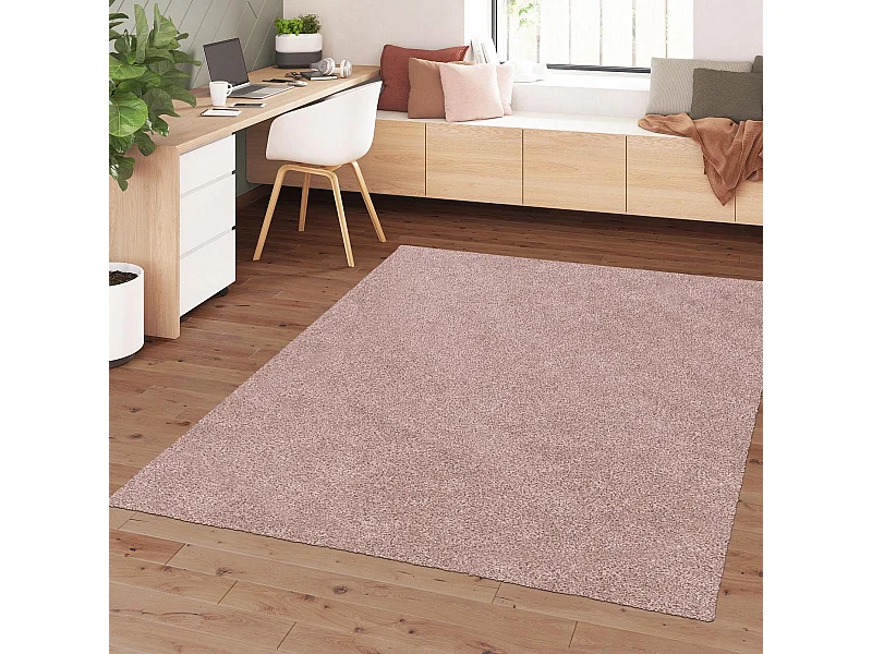tapis salon Ø120cm tissé rose rond motif uni ALEGRIA