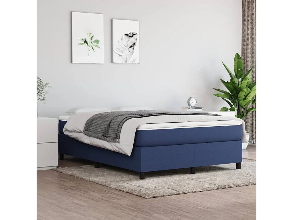 Estructura de cama box spring tela azul 140x190 cm